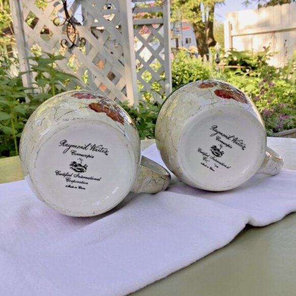 2 Large Mugs Raspberries Lattice CI Raymond Waites Cornucopia Fruit ~ 4.5” - Picture 7 of 8